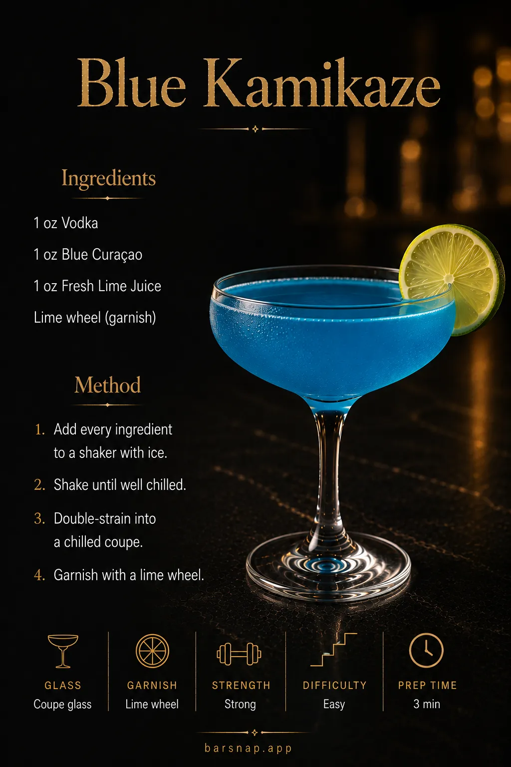 Blue Kamikaze recipe infographic