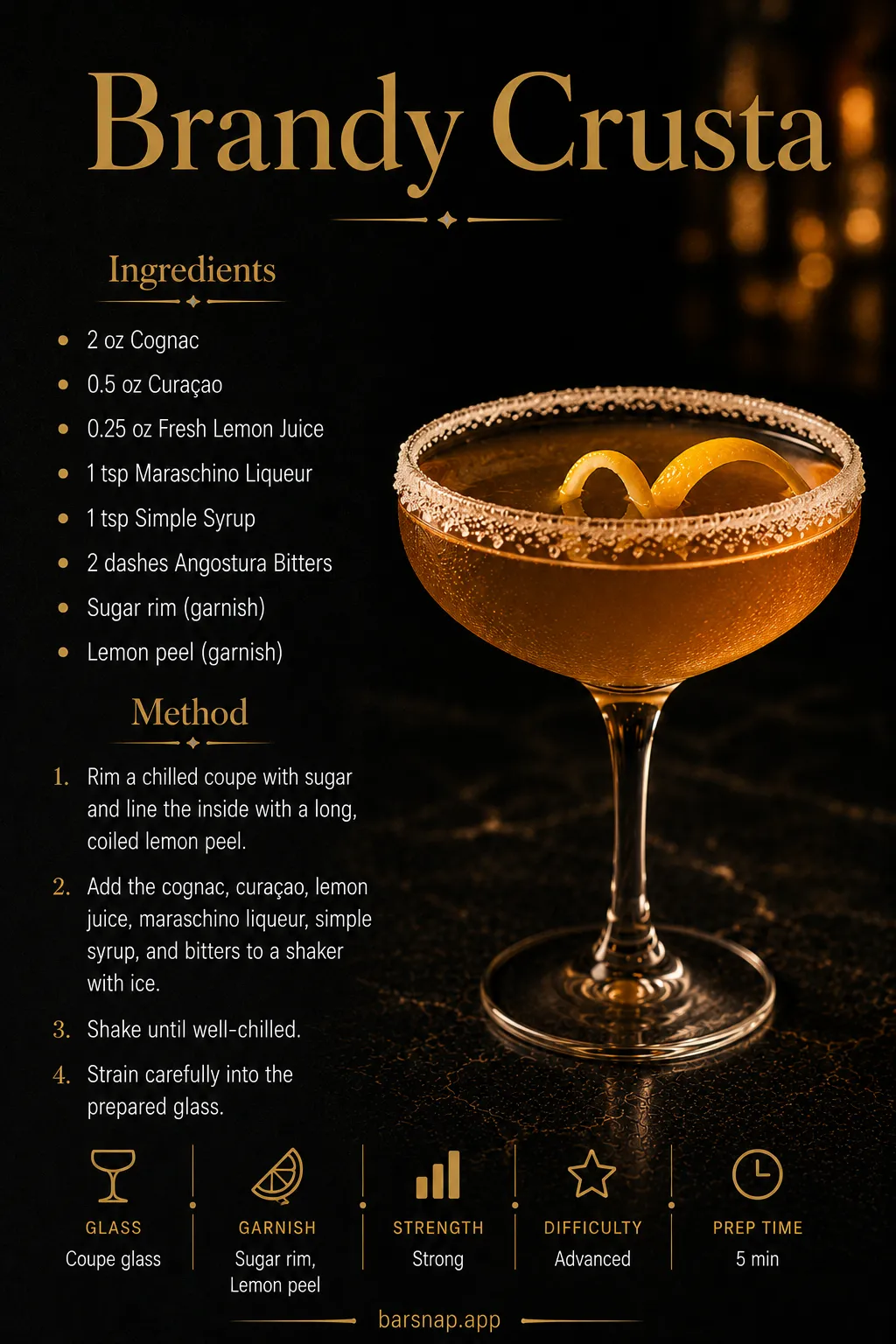 Brandy Crusta recipe infographic
