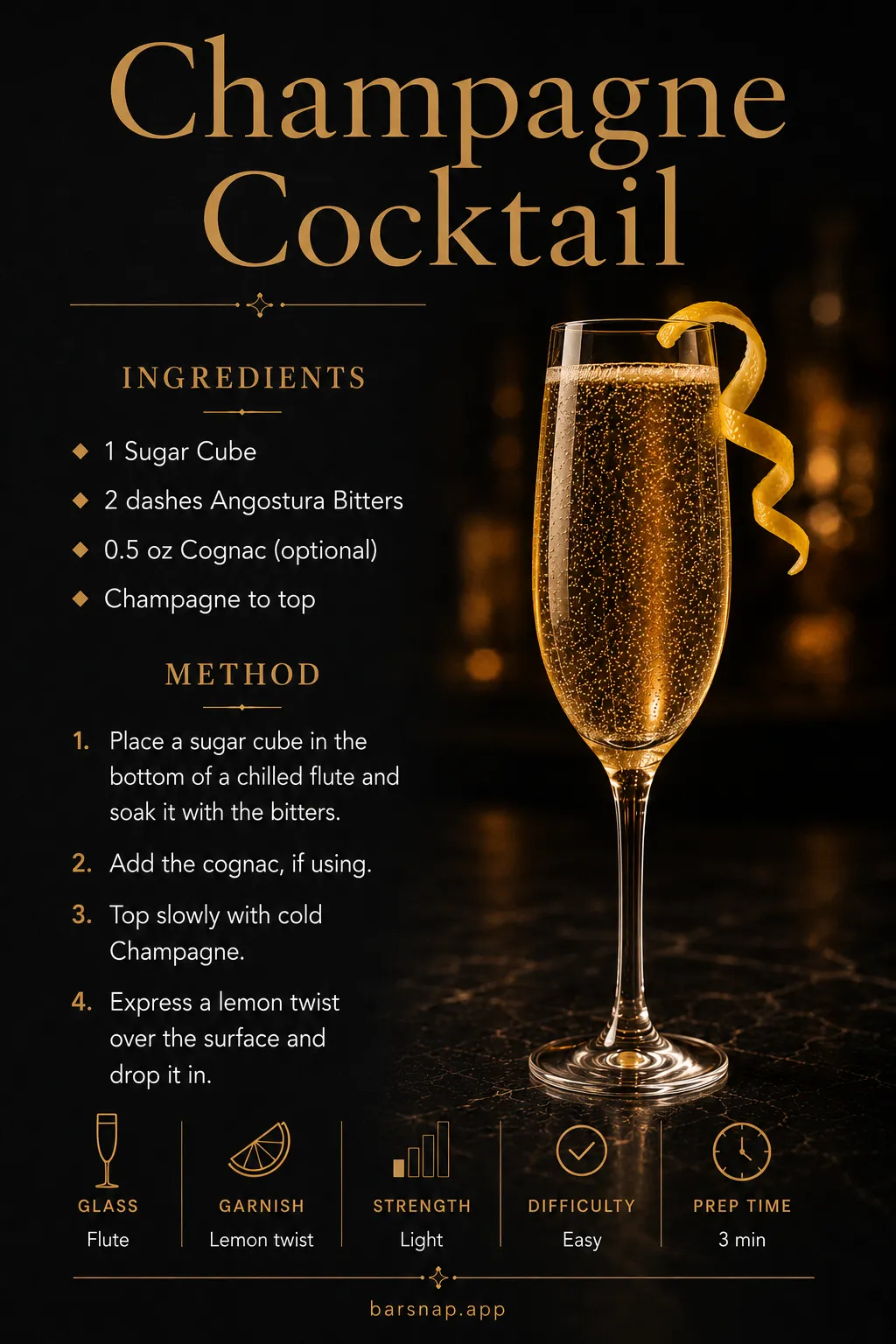 Champagne Cocktail recipe infographic
