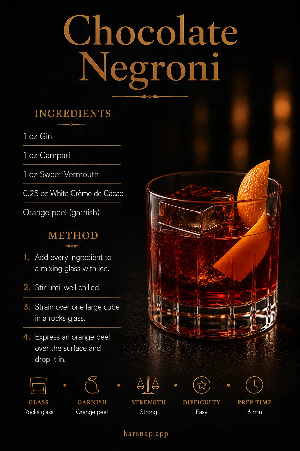 Chocolate Negroni recipe infographic