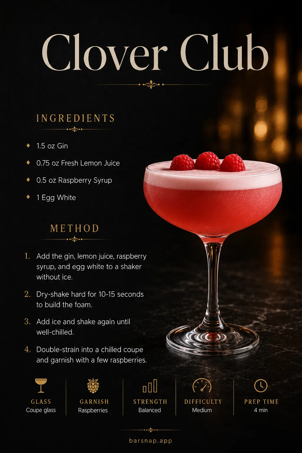 Clover Club recipe infographic