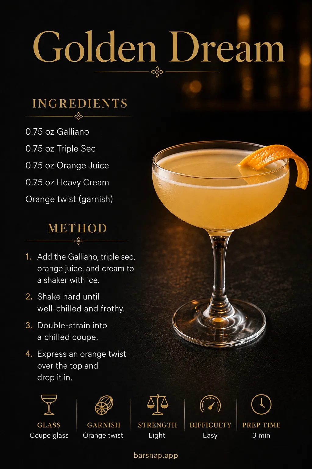 Golden Dream recipe infographic