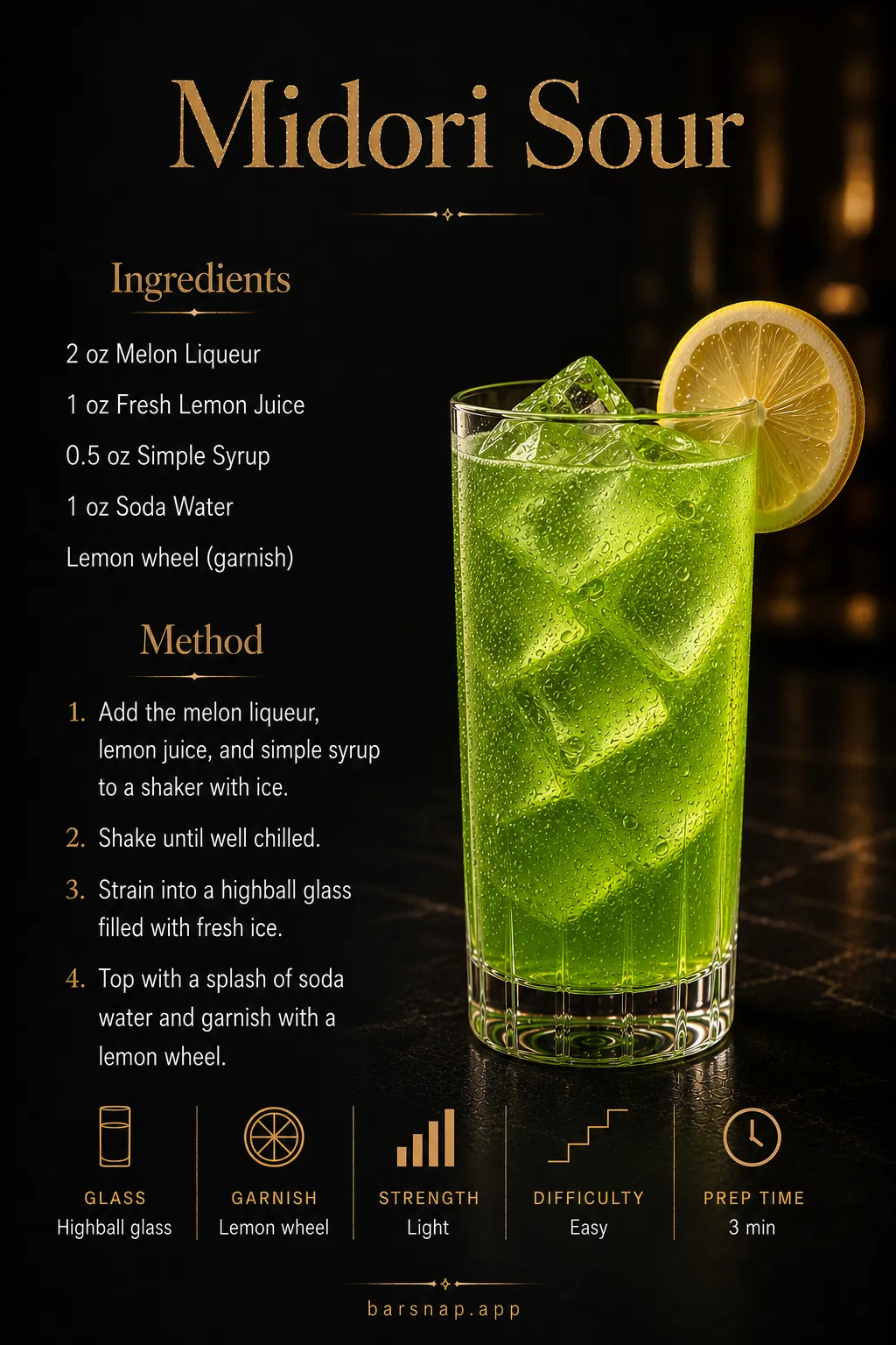 Midori Sour recipe infographic