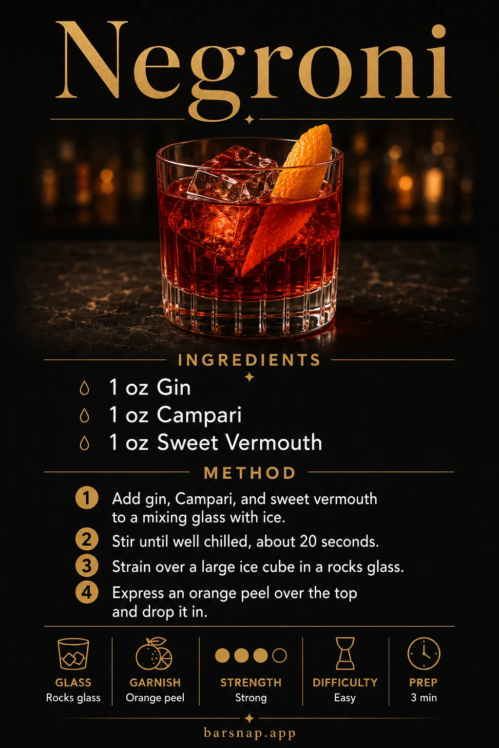 Negroni recipe infographic