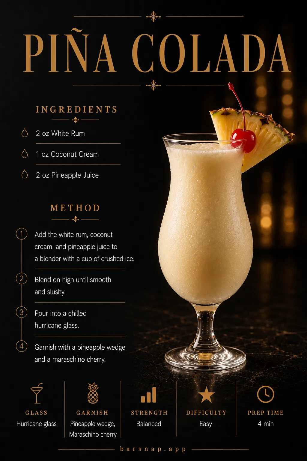 Piña Colada recipe infographic