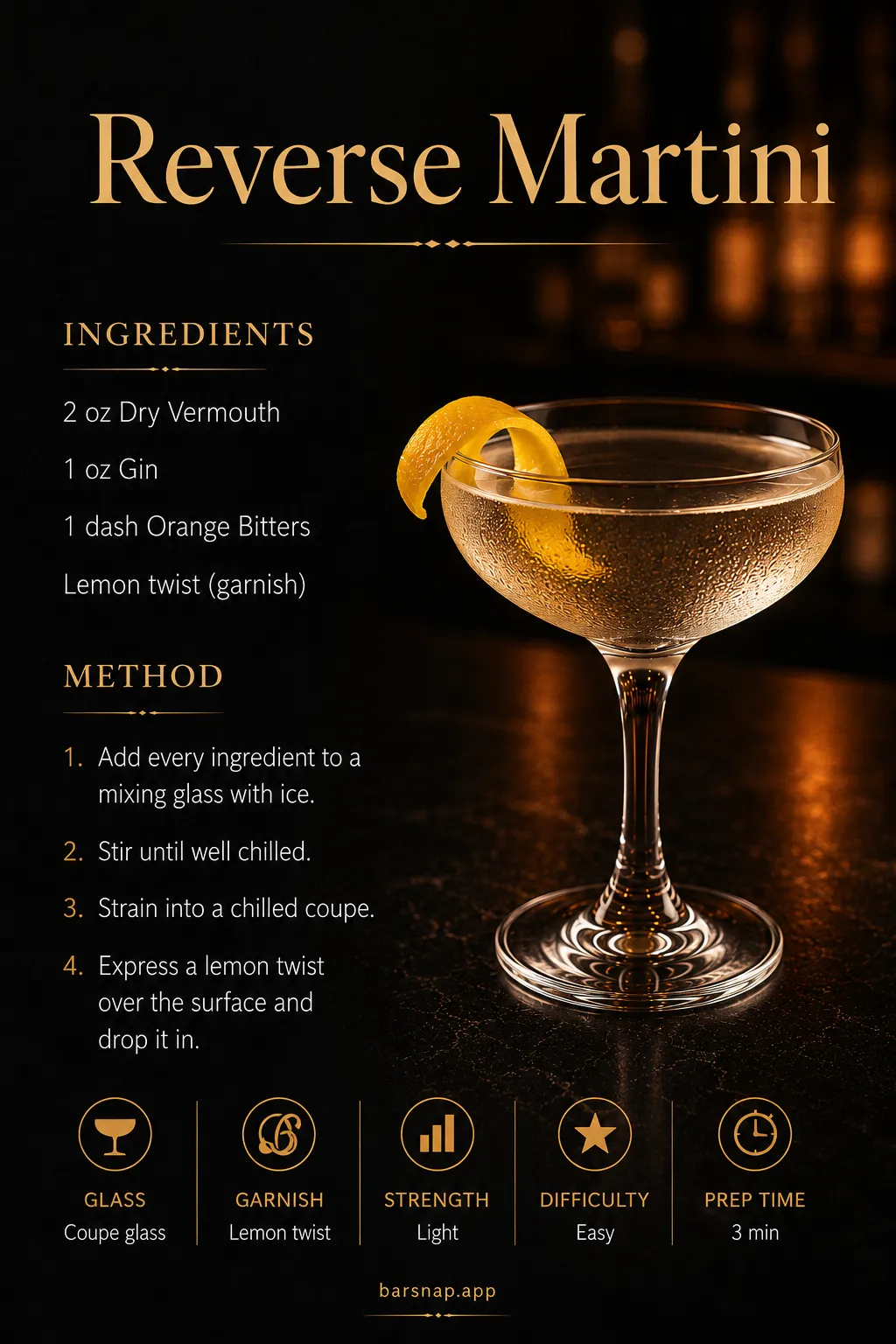 Reverse Martini recipe infographic