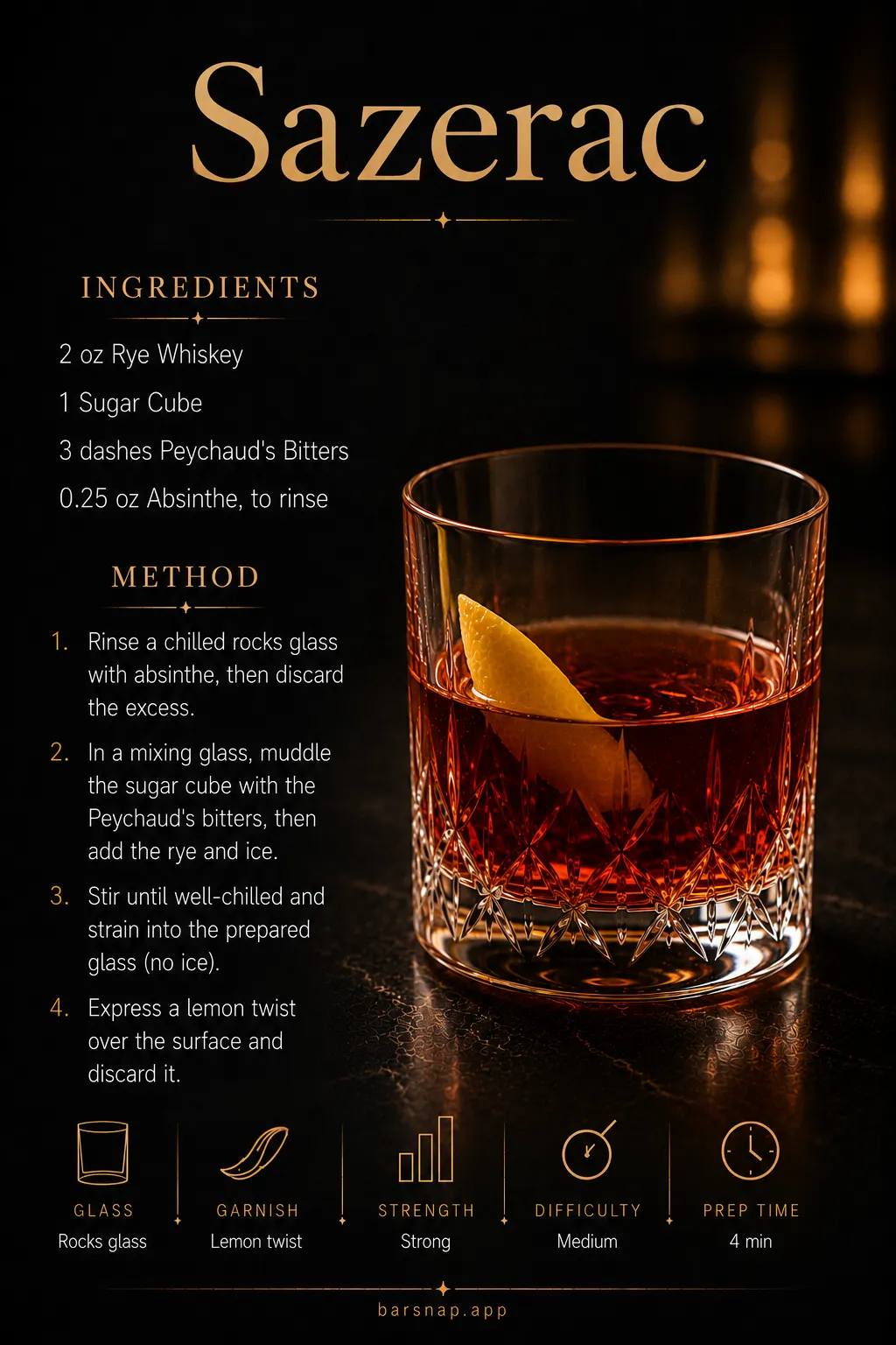 Sazerac recipe infographic