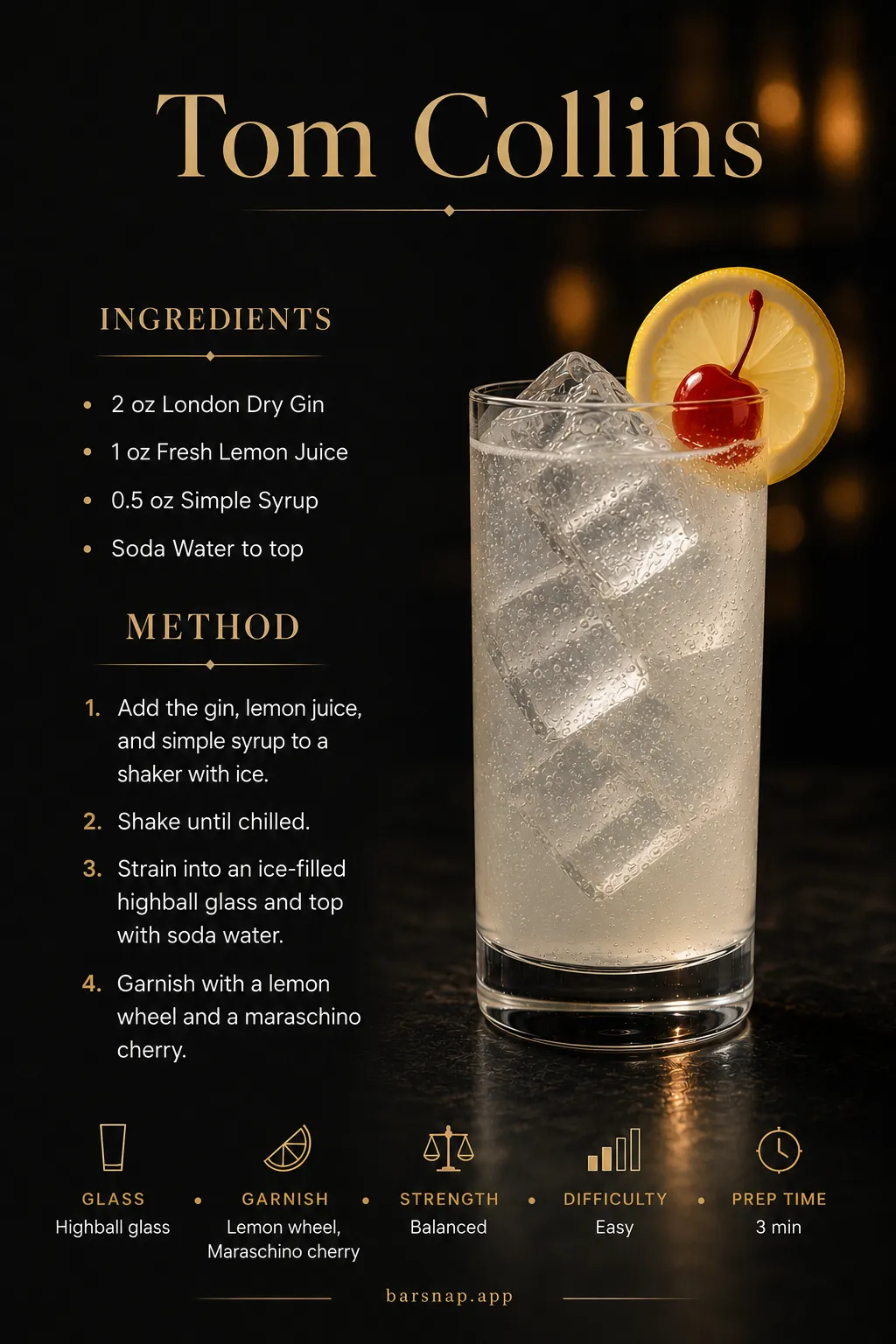 Tom Collins recipe infographic