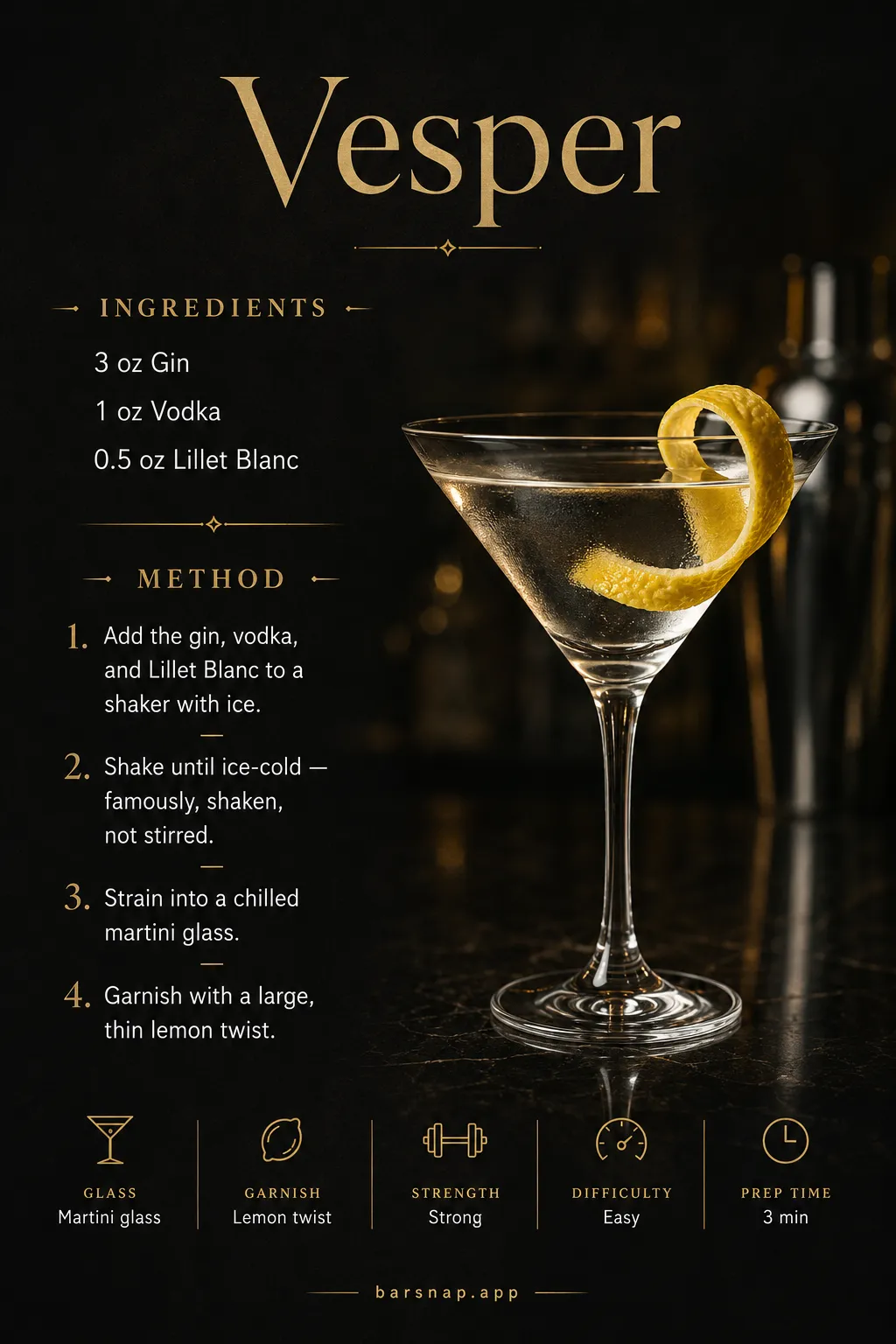 Vesper recipe infographic