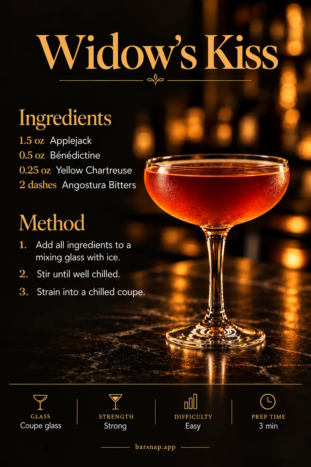 Widow's Kiss recipe infographic